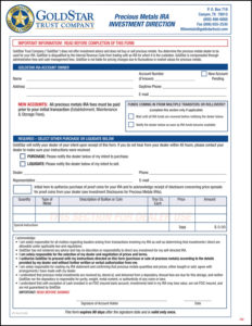 Goldstar Trust Precious Metals IRA Investment Direction Form